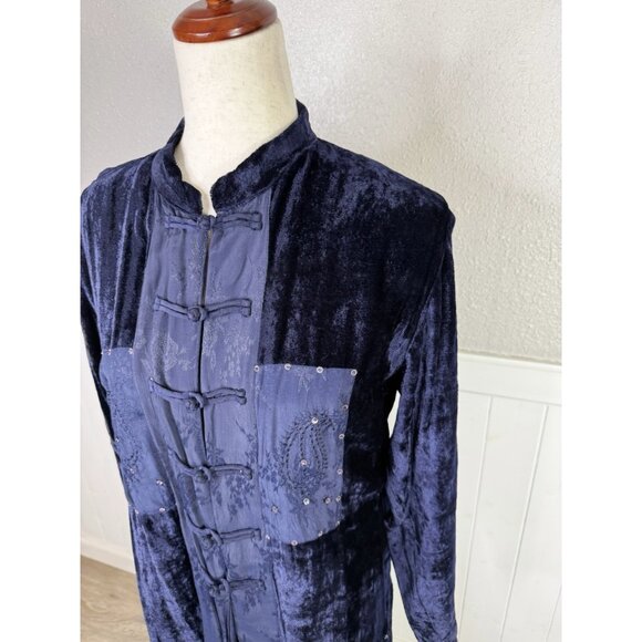 Lolette Jacket Dress Set Sz M Navy Mandarin Collar Tunic Velvet Patchwork Artsy - Picture 3 of 14